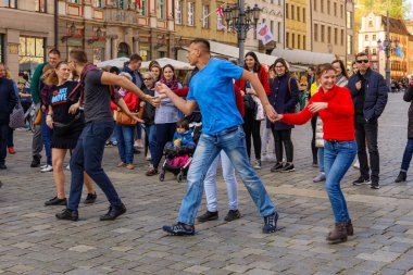 Wroclaw, Poland - April 2022: Rueda de Casino open event at market square