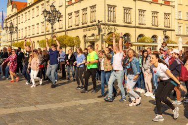 Wroclaw, Poland - April 2022: Rueda de Casino open event at market square