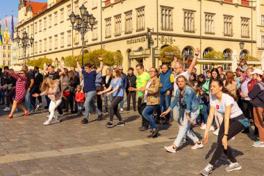Wroclaw, Poland - April 2022: Rueda de Casino open event at market square