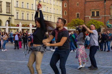 Wroclaw, Poland - April 2022: Rueda de Casino open event at market square