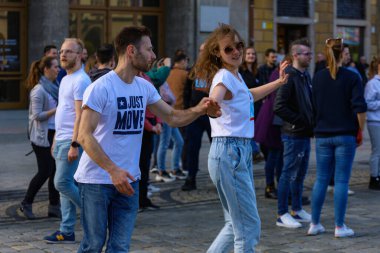 Wroclaw, Poland - April 2022: Rueda de Casino open event at market square