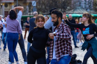 Wroclaw, Poland - April 2022: Rueda de Casino open event at market square
