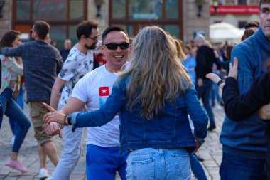 Wroclaw, Poland - April 2022: Rueda de Casino open event at market square