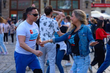 Wroclaw, Poland - April 2022: Rueda de Casino open event at market square