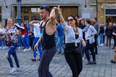 Wroclaw, Poland - April 2022: Rueda de Casino open event at market square