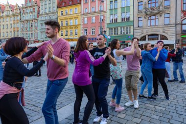 Wroclaw, Poland - April 2022: Rueda de Casino open event at market square