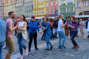 Wroclaw, Poland - April 2022: Rueda de Casino open event at market square