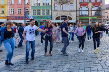 Wroclaw, Poland - April 2022: Rueda de Casino open event at market square