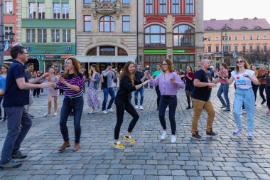 Wroclaw, Poland - April 2022: Rueda de Casino open event at market square