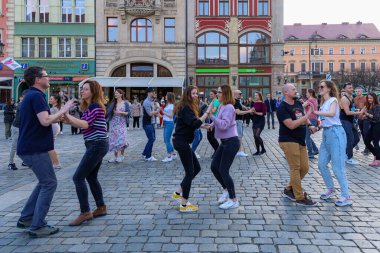 Wroclaw, Poland - April 2022: Rueda de Casino open event at market square