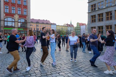 Wroclaw, Poland - April 2022: Rueda de Casino open event at market square