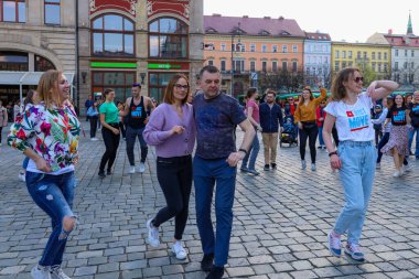 Wroclaw, Poland - April 2022: Rueda de Casino open event at market square