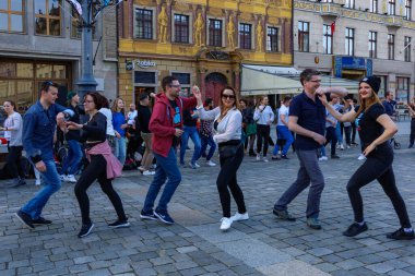 Wroclaw, Poland - April 2022: Rueda de Casino open event at market square