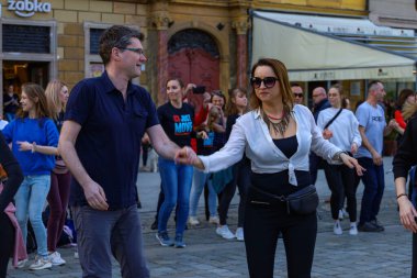 Wroclaw, Poland - April 2022: Rueda de Casino open event at market square
