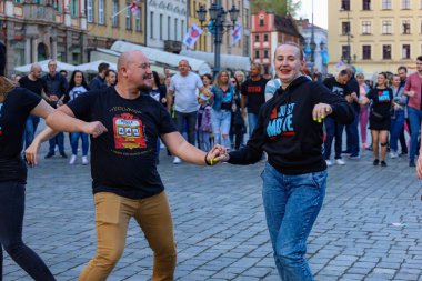 Wroclaw, Poland - April 2022: Rueda de Casino open event at market square
