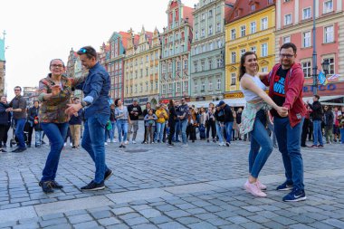 Wroclaw, Poland - April 2022: Rueda de Casino open event at market square
