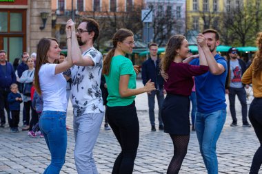 Wroclaw, Poland - April 2022: Rueda de Casino open event at market square
