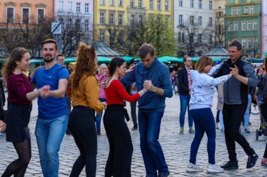 Wroclaw, Poland - April 2022: Rueda de Casino open event at market square
