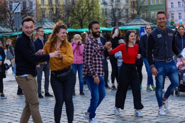 Wroclaw, Poland - April 2022: Rueda de Casino open event at market square