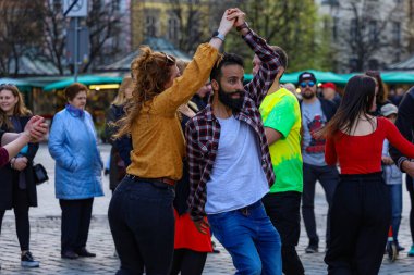 Wroclaw, Poland - April 2022: Rueda de Casino open event at market square