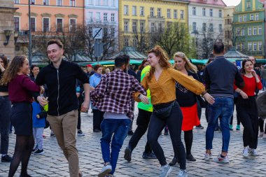 Wroclaw, Poland - April 2022: Rueda de Casino open event at market square