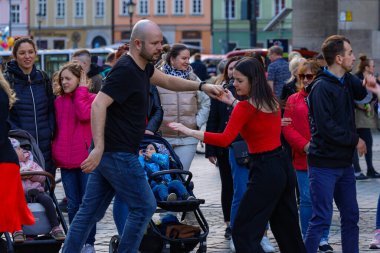 Wroclaw, Poland - April 2022: Rueda de Casino open event at market square