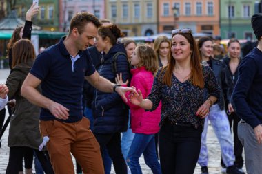Wroclaw, Poland - April 2022: Rueda de Casino open event at market square