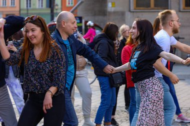 Wroclaw, Poland - April 2022: Rueda de Casino open event at market square