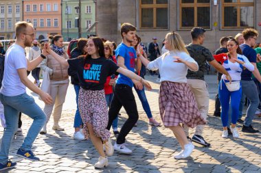 Wroclaw, Poland - April 2022: Rueda de Casino open event at market square