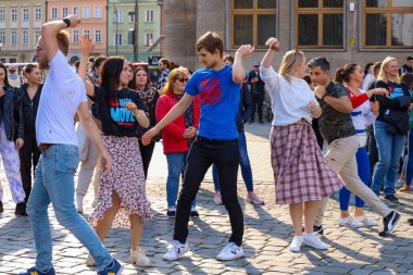 Wroclaw, Poland - April 2022: Rueda de Casino open event at market square