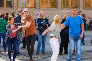 Wroclaw, Poland - April 2022: Rueda de Casino open event at market square