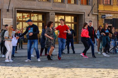 Wroclaw, Poland - April 2022: Rueda de Casino open event at market square
