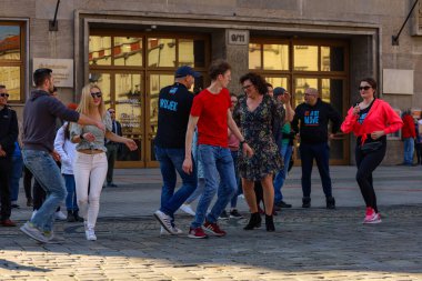 Wroclaw, Poland - April 2022: Rueda de Casino open event at market square