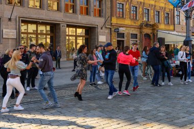Wroclaw, Poland - April 2022: Rueda de Casino open event at market square