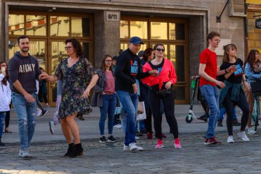 Wroclaw, Poland - April 2022: Rueda de Casino open event at market square