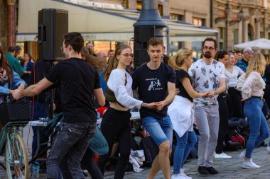 Wroclaw, Poland - April 2022: Rueda de Casino open event at market square