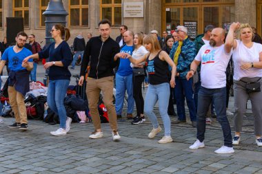 Wroclaw, Poland - April 2022: Rueda de Casino open event at market square