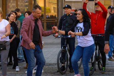 Wroclaw, Poland - April 2022: Rueda de Casino open event at market square