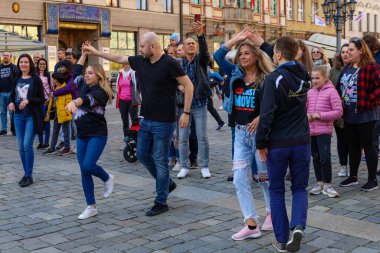 Wroclaw, Poland - April 2022: Rueda de Casino open event at market square