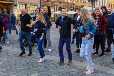 Wroclaw, Poland - April 2022: Rueda de Casino open event at market square
