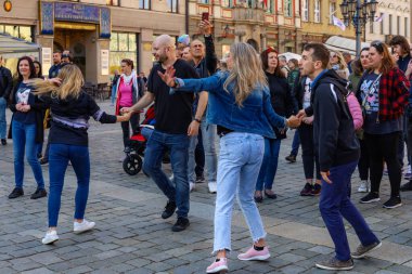Wroclaw, Poland - April 2022: Rueda de Casino open event at market square