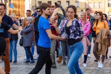 Wroclaw, Poland - April 2022: Rueda de Casino open event at market square