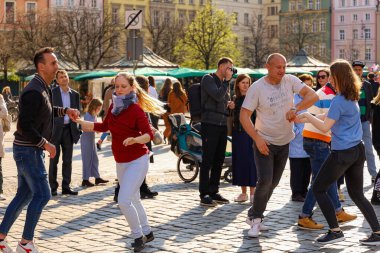 Wroclaw, Poland - April 2022: Rueda de Casino open event at market square