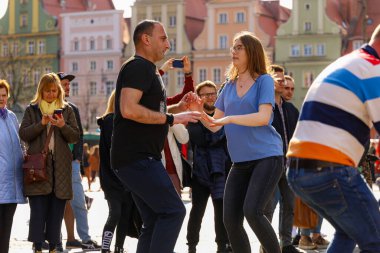 Wroclaw, Poland - April 2022: Rueda de Casino open event at market square