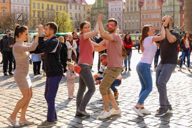 Wroclaw, Poland - April 2022: Rueda de Casino open event at market square