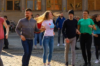 Wroclaw, Poland - April 2022: Rueda de Casino open event at market square