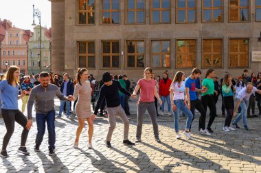 Wroclaw, Poland - April 2022: Rueda de Casino open event at market square