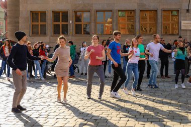 Wroclaw, Poland - April 2022: Rueda de Casino open event at market square