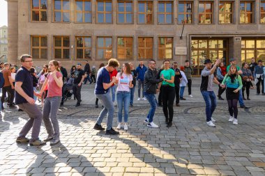Wroclaw, Poland - April 2022: Rueda de Casino open event at market square