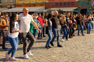 Wroclaw, Poland - April 2022: Rueda de Casino open event at market square